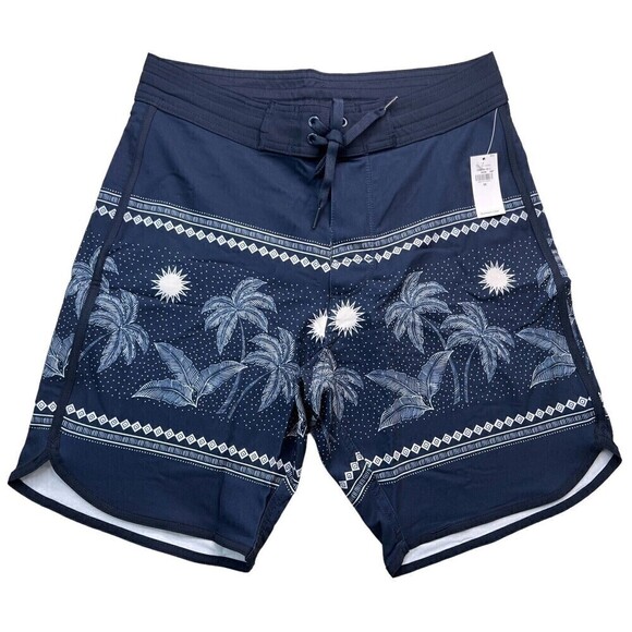 New Old Navy Men's Navy Blue Tropical Palm Tree Swimwear Board Shorts Size 28 - Picture 1 of 8